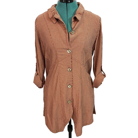 Women’s Soft Surroundings Sasha Tunic Top Button Up Coral‎ Navy Size Small - Picture 5 of 9